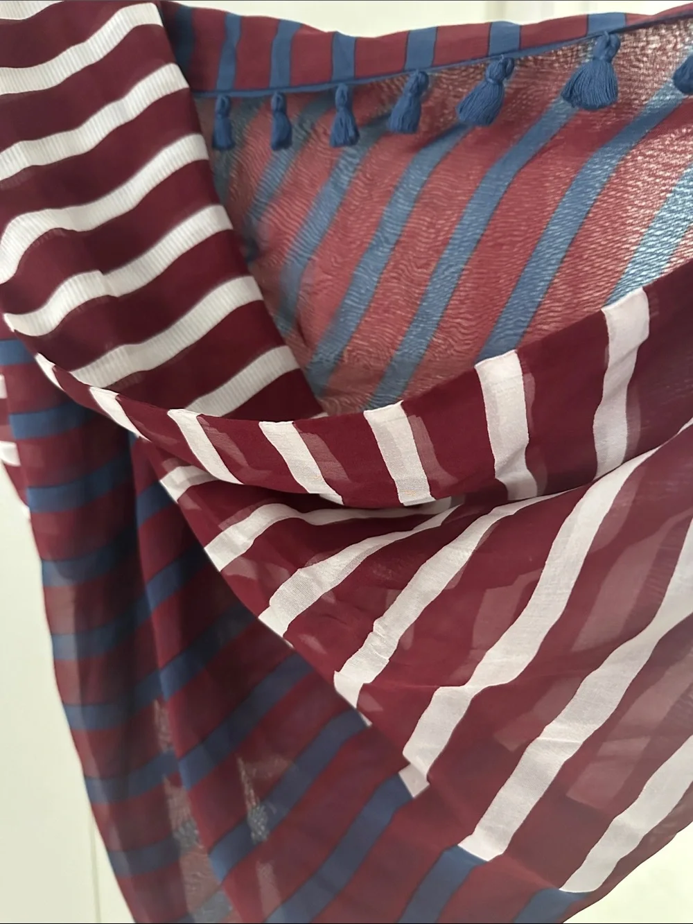 J. Crew Red and Navy Striped Silk Scarf